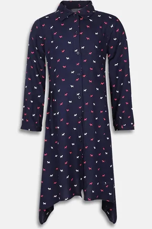 Oxolloxo Girls Navy Blue Printed Shirt Dress