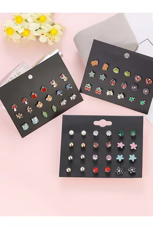Yellow Chimes Women Set of 30 Multicoloured Studs Earrings