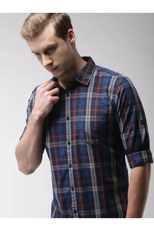 Highlander Men Navy & Red Slim Fit Checked Casual Shirt