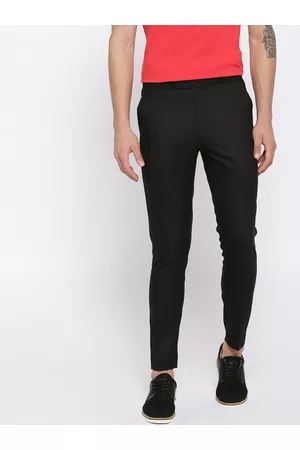 DENNISON Men Black Comfort Tapered Fit Wrinkle Free Solid Regular Trousers