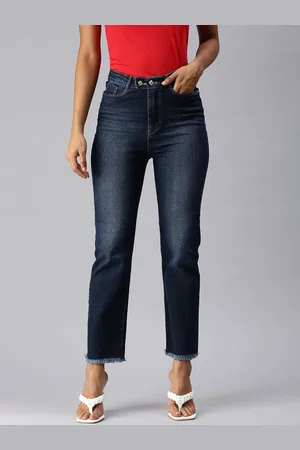 SHOWOFF Women Navy Blue Straight Fit High-Rise Light Fade Stretchable Jeans