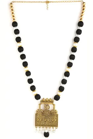 Akshara Clothing Black & Gold-Toned German Silver Gold-Plated Handcrafted Necklace
