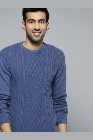 Mast & Harbour Men Blue Self Design Pullover