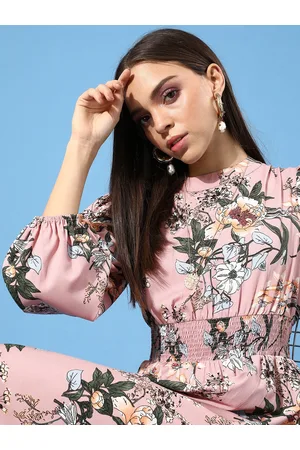Berrylush Women Pretty Pink Floral Cinched Waist Dress