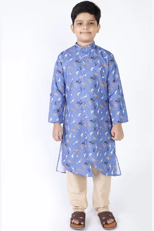 TABARD Boys Blue Floral Printed Pure Cotton Kurta with Pyjamas