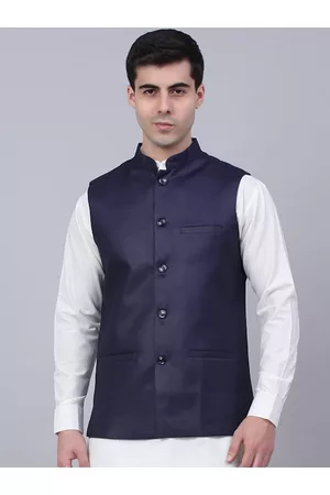 Jompers Men Navy Blue Nehru Jackets
