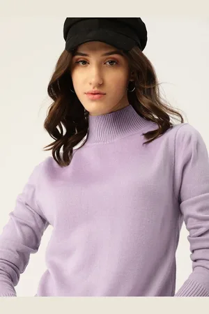 DressBerry Women Lavender High Neck Knitted Pullover