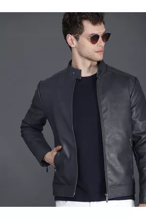 WROGN Men Navy Blue Self Design Jacket