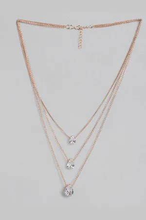 Kord Store Rose Gold Plated Center Stone Fancy Chain Necklace
