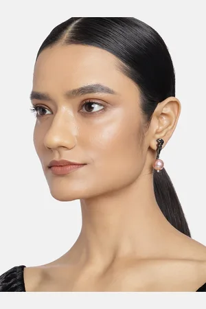 ESTELE Women Black & Pink Contemporary Drop Earrings