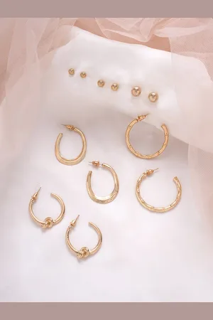 BeWitched Set of 6 Gold-Toned Contemporary Hoop Earrings & Studs