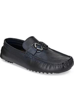 San Frissco Men Navy Woven Design Leather Loafers
