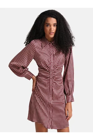Kazo Women Maroon Checked Satin Shirt Dress