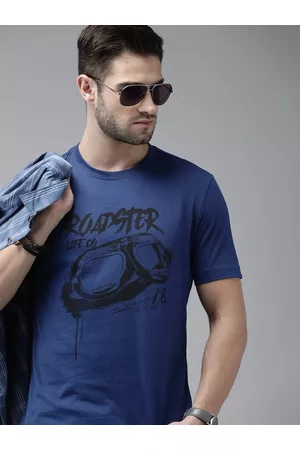 Roadster Men Navy Blue & Black Brand Logo Printed T-shirt