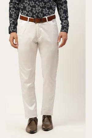 SOJANYA Men White Solid Smart Formal Trousers