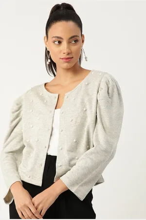 Antheaa Women Grey Melange Solid Tailored Jacket