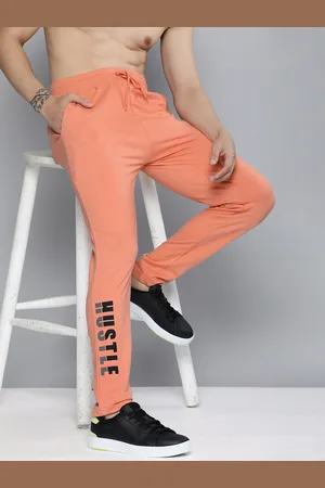 HERE&NOW Men Navy Peach & Black Printed Pure Cotton Track Pants