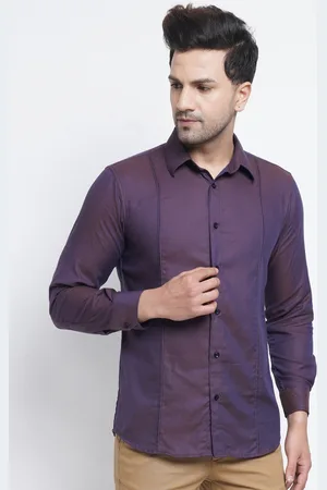 Purple State Men Purple Textured Slim Fit Cotton Casual Shirt