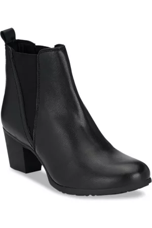 Delize Women Black Solid High-Top Heeled Chelsea Boots