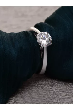CLARA Women Silver-Toned & White cubic zirconia-Studded Adjustable Finger Ring