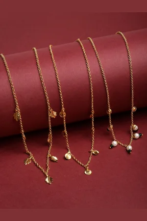 PANASH Women Set Of 3 Gold-Plated & Green Brass Charm Necklace