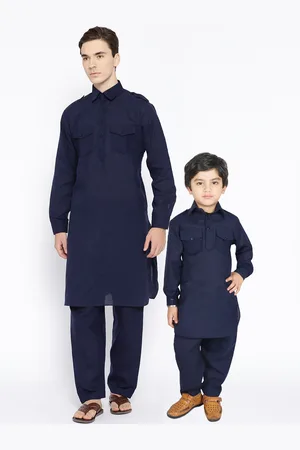 SG Boys Navy Blue Solid Kurta with Pyjamas