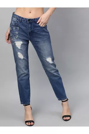 STREET 9 Women Blue Relaxed Fit Mid-Rise Mildly Distressed Stretchable Jeans