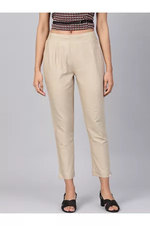 Juniper Sand Grey Solid Cotton Flex Slim Fit Women Pants With Two Pockets