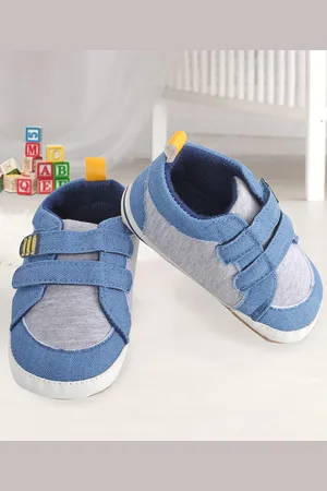 Baby Moo Infants Kids Blue & Grey Solid Booties