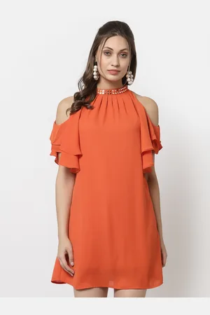 Gipsy Women Orange Solid Satin A-Line Dress