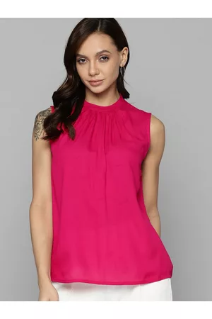 Chemistry Women Pink Gathered Round Neck Sleeveless Top