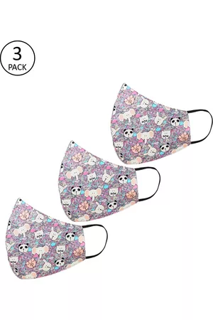 Tossido Kids Pack Of 3 Mauve Printed 3-Ply Reusable Cloth Masks