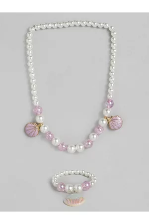 EL REGALO Girls White Purple Sea Shell Themed Jewellery Set