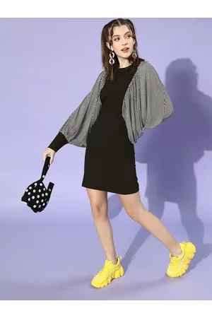 KASSUALLY Women Black Solid Batwing Sleeves Dress
