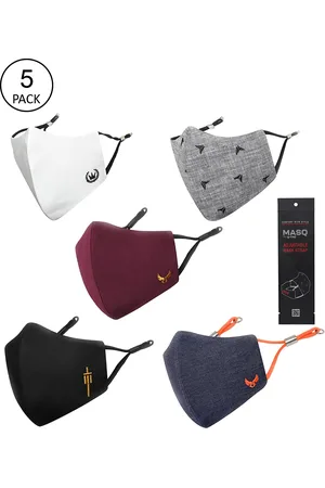 Masq Men Pack Of 5 Black & Grey 4-Ply Reusable Cotton Cloth Face Masks