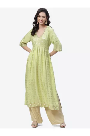 Biba Women Green Ethnic Motifs Printed Anarkali Kurta