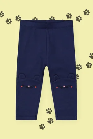 Mothercare Girls Navy Blue Solid Mouse Detail Leggings