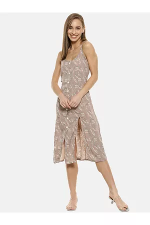 Campus Women Peach-Coloured Printed A-Line Dress
