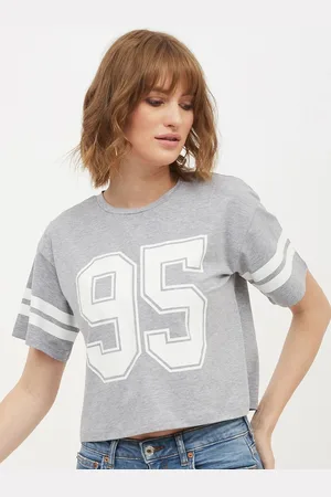 Harpa Women Grey Printed Round Neck T-shirt