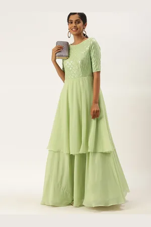 Ethnovog Green Layered Georgette Maxi Dress
