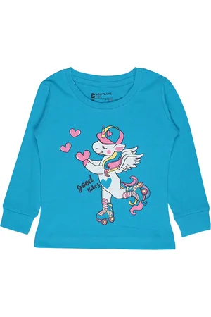 BodyCare Girls Blue Printed Cotton T-shirt