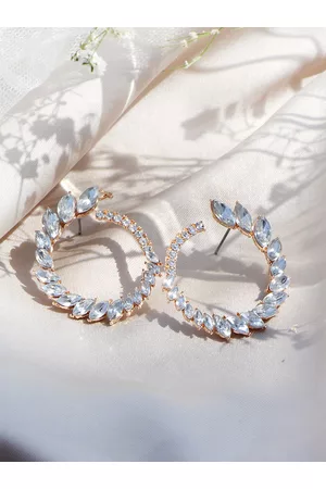 Joker & Witch Queen B Rhinestone Women Gold-Toned Silver Stone Studded Contemporary Stud Earring