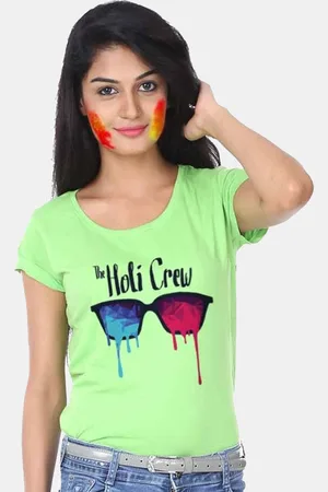 BonOrganik Women Green & Black Holi Crew Printed T-shirt