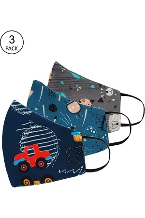 Tossido Kids Pack Of 3 Safety Cartoon Printed 3-Ply 100% Cotton Premium Reusable Cloth Face Masks