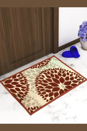 Athom Trendz Set Of 3 Maroon & Grey Printed Premium Anti-Skid Doormats