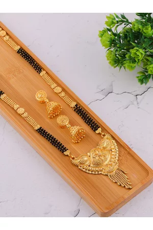 Brandsoon Gold-Plated & Black Beaded Mangalsutra