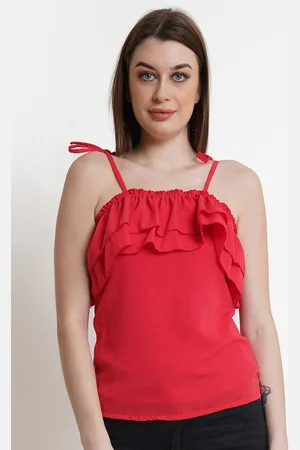 DODO & MOA Women Red Solid Top with Frills