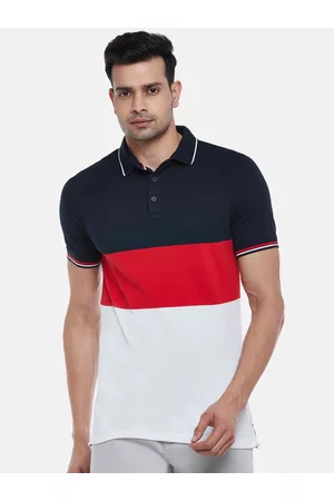 Pantaloons Men Polo Shirts - Men Navy Blue & White Colourblocked Polo Collar Slim Fit T-shirt