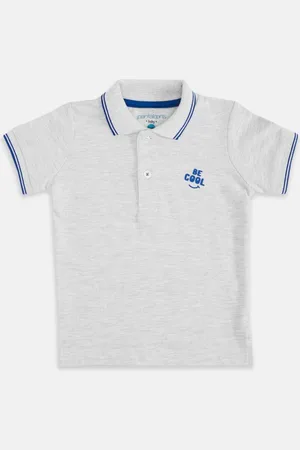 Pantaloons Boys Grey Melange Polo Collar Pure Cotton T-shirt
