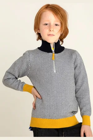 Cherry Crumble Kids Grey & White Self Design Half-Zip Sweater